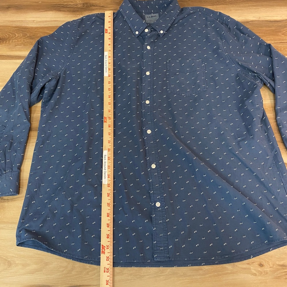 LL Bean Shirt Mens XXL REG Blue Button Down Long Sleeve Slightly Fitted Fly Fish - Picture 5 of 9
